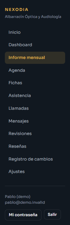 Menú del dueño con todas sus pantallas